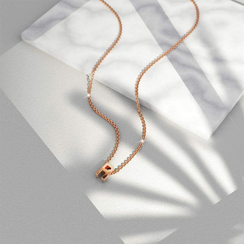 Initials Brick Alphabet Letter Necklace Rose Gold Layered Steel Jewellery